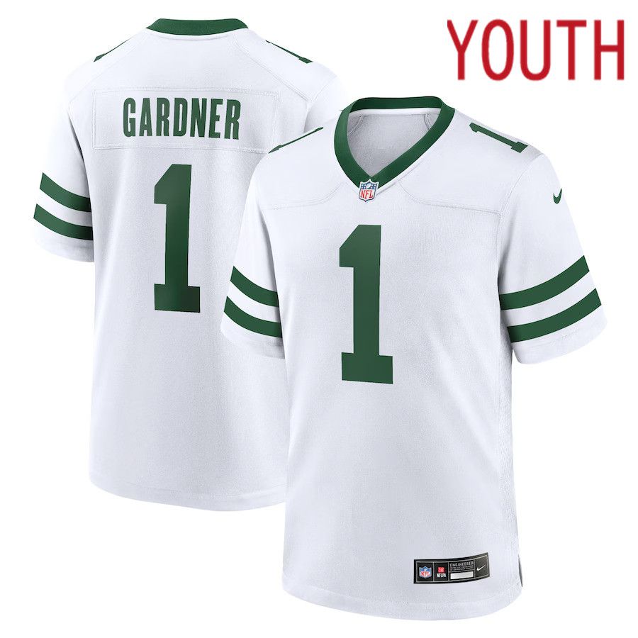 Youth New York Jets #1 Ahmad Sauce Gardner Nike White Legacy Player Game NFL Jersey